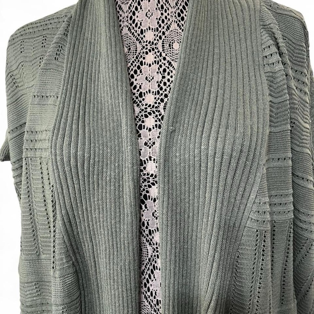 BloomChic Olive Open-Front Ribbed Knit Cardigan - Picture 5 of 8